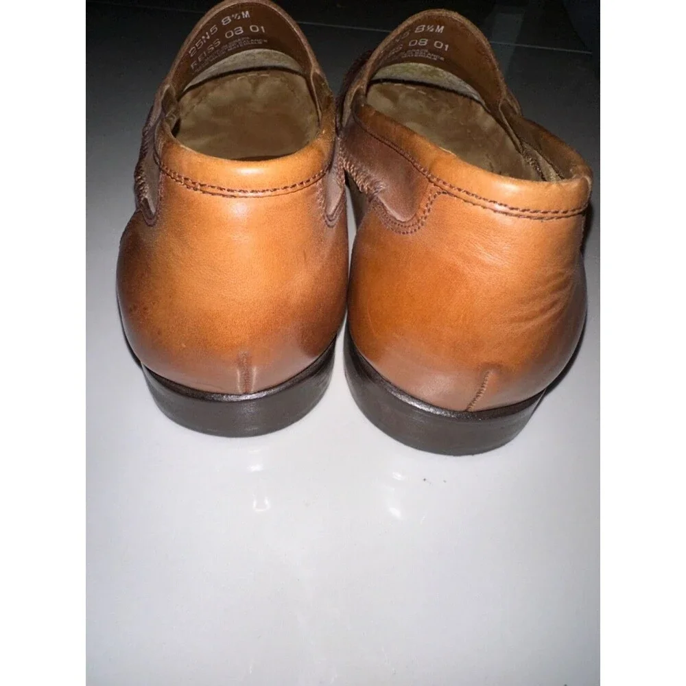 Bass Mens Reiss Size 8.5M Brown British Tan Leather Moc Penny Loafer Shoes Dress